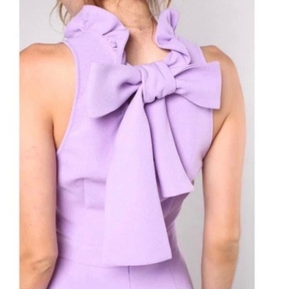 Do + Be Lilac Purple Ruffle Neck Shorts Romper Womens L Tie Bow Back Resort Wear - Picture 3 of 7